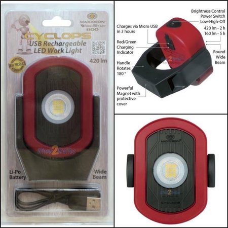 MAXXEON Maxxeon MNMXN00810 420 Lumen Cyclops USB Rechargeable LED Work Light MNMXN00810